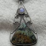 African Turquoise & White Rainbow moonstone Natural Gemstone 925 Silver Plated Gemstone Pendant Necklace Photo 0