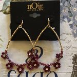 nOir Jewelry Gold and Burgundy Floral Earrings Photo 1