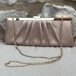 Jessica McClintock  gold satin clutch purse with Gold Chain 10x4 Photo 8