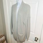 Tahari Gray Cotton Luxe Open Front Cardigan Pockets M Photo 4