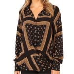 Free People  Little Secrets Scarf Print Button Up Shirt Blouse Size Small Photo 3