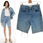 Aritzia Denim Forum The Joni Loose Long Short High Rise Denim Blue Size 25 Photo 1