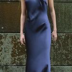 ZARA  maxi dress satin slip gown Elegant blue Halter formal party wedding prom Photo 16