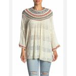 Free People  Embroidered Knit Tunic Top Cream Multi Color Bell Sleeve Boho Size S Photo 1