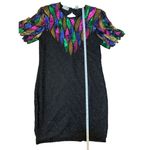 Vintage Stenay Mardi Gras 100% Silk Rainbow Sequins Shoulder Pads Party Dress Sz Black Size 12 Photo 10