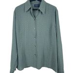 CRAZY HORSE Green Black Herringbone Semi Sheer Bow Tie Long Sleeve Top 10 Photo 0