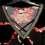 Venus  Black Floral Women's V-neck beaded bohemian sleeves criss cross front top Photo 1