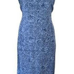 Amanda Smith  Blue Paisley Silk Maxi Dress V-neck Tie Belted Waist Size Small Photo 0