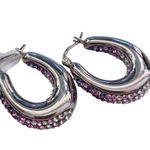 Sterling Silver 925  Lavender Crystal Hoop Earrings Photo 4