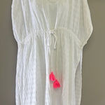 Aerie  White Striped Oversized Drawstring Beach/Pool V-Neck Coverup w/ Slits-XS-S Photo 0