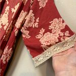 Bobeau Boho Floral Kimono Cardigan Open Front Pockets Rust Red  Photo 2