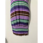 BCBGMAXAZRIA  Striped Tank Dress Purple Green Brown White Ruched Hem Size S Photo 3