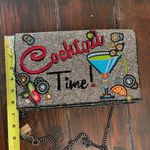 Mary Frances Cocktail Time Beaded Blue Martini Clutch Bag Purse Silver Photo 4