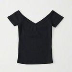 Abercrombie & Fitch A&F Black Ribbed V Neck Crop Photo 2