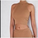 Mistress Rocks  Top Women’s Size Large Camel Sleeveless Strappy Back Ribbed Mock Photo 3