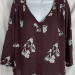 Collective Concepts  Merlot Floral Blouse Sheer V-Neck Burgundy XL EUC Photo 0