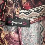 Cocomo Floral Bandana Print 3/4 Sleeve Mock‎ Neck Blouse Medium Boho Patchwork Brown Photo 7