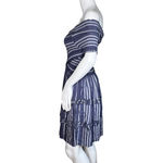 Japna  Dress Women Small Blue Striped Short Sleeve Off Shoulder Bohemian Peasant‎ Photo 2