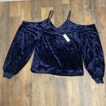 Romeo + Juliet Couture  Midnight Blue Velvet Cold Shoulder Blouse Photo 1
