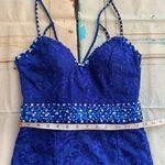 Mori Lee by madeline gardner Sleeveless Strappy Back Royal Blue Lace Dress Sz 10 Photo 10