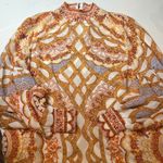 Böhme Women's S Multicolor Long Sleeve Blouse Smocked Neck Artcore Boho Orange Photo 4