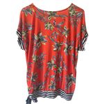 LASCANA FOR VENUS Floral Tie Hem Top Orange V Neck Short Sleeve Stretch Stripe Size M Photo 1
