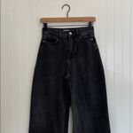 ZARA  High Rise Wide Leg Cotton Denim Jeans in Washed Black Size 2 Photo 7