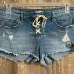 Billabong  Tie Front Lite Hearted Denim Raw Hem Shorts Size 28 Photo 0