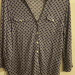 J. McLaughlin  Blue Geometric Print Button Down Shirt XS Linen Blend Photo 0