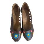 Handmade Leather Huarache Wedge Size 7 Brown Floral Embroidered Mexico Heels Photo 7