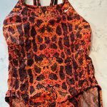 Nike orange black cutout snake print swimsuit swim meet PE class classic style Photo 2