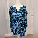Belle by Kim Gravel Bohemian Floral Frenzy Tunic Top Blue Green Fall Outfit Size L Photo 1