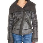 Guess Y2k Gray Suede Moto Jacket Winter Coat Faux Fur Lining Shearling Jacket XS Photo 1