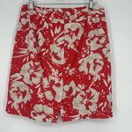 Loft  Red Floral Pencil Skirt Above Knee Boho Buttons Back Slit Beige Size 10 Photo 4