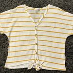 Paper Crane  Short Sleeve Tie Front Stripe Waffle Knit Top Photo 3
