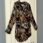 Tolani  100% silk button up shirt size small oversized artsy abstract neutral Photo 1