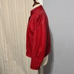 Vintage Women Genuine Red Leather Bomber Zip Front Jacket Made in Korea Sz M Size M Photo 4