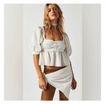 Free People  Leave It To Me Top Babydoll Puff Sleeve Size Small White Boho Cotton Photo 11