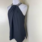 Eliza J Top 10 Black Jeweled Neck Beaded Halter Pleated Evening Elegant Party Photo 1