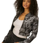 BDG Marble Print Cropped Jean Jacket Full Zip Green Gray Size Small Photo 0