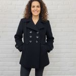 Sandro  Sportswear Black Double Breasted Peacoat Jacket Stretch Lined M Photo 16