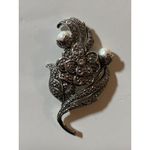 KJL by Avon signed Vintage Silver Tone Floral Brooch With Rhinestones & Faux Pea White Photo 11