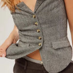 Free People  Jamie Sleeveless Herringbone Vest NWT Gray Twill Top Women's Large Photo 0