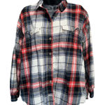 Old Navy Red/White Plaid Flannel Boyfriend Button Up Long Sleeve Shirt Size L Photo 0