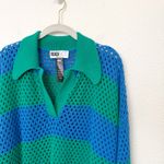 Beach Riot [] Green Blue Rugby Striped Wynn Open Knit Long Sleeve Sweater Large Photo 9