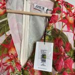 NEW AMUR‎ Dress Floral Tropical Puff Sleeve Mini Dress Red Size 8 Photo 6