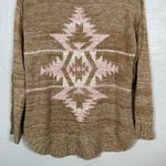 Ariat Women L Brown Pink Knit Date Night Sweater Southwest Pattern Long Sleeve Photo 1
