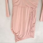 NBD  Coco Mini Dress Bodycon Deep V Neck Long Sleeve Ruched Pink Nude Photo 4