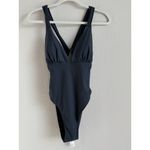 Cupshe  One-Piece Cut Out Cross‎ Back Deep V-Neck Ruched High Cut Navy Medium NEW Photo 6