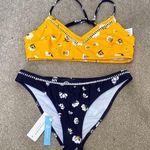 Cupshe  Yellow Navy Blue Floral Strappy Back 2 Piece Bikini Set Size M Photo 0